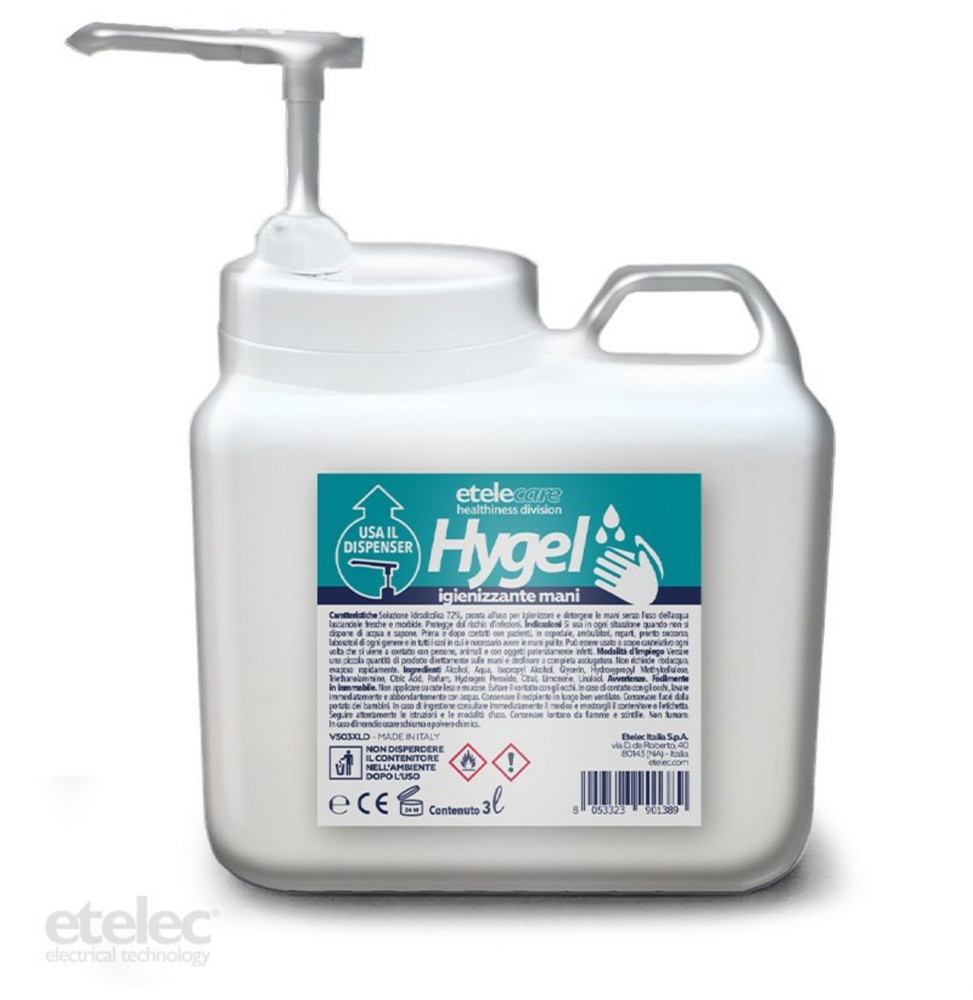 HT-INSTRUMENTS - Gel higienizante HYGEL 3000ml para manos del 72% en botella de 3000ml con dosificador