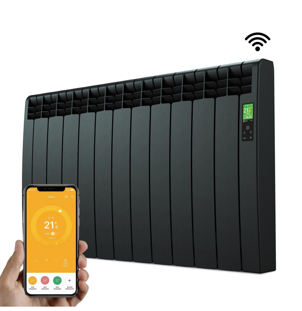 ROINTE - Emisor térmico digital Serie D 11 elementos 1210W negro conectado de bajo consumo