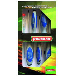 PROIMAN - Juego destornilladores planos 3-4-5 + Philips 1-2 + buscapolo (6u)
