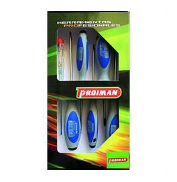 PROIMAN - Juego destornilladores planos 3-4-5 + Philips 1-2 + buscapolo (6u)