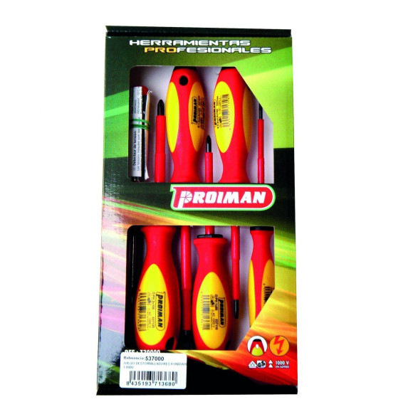 PROIMAN - Juego destornillador plano+phillips+buscapolos (6 unidades)